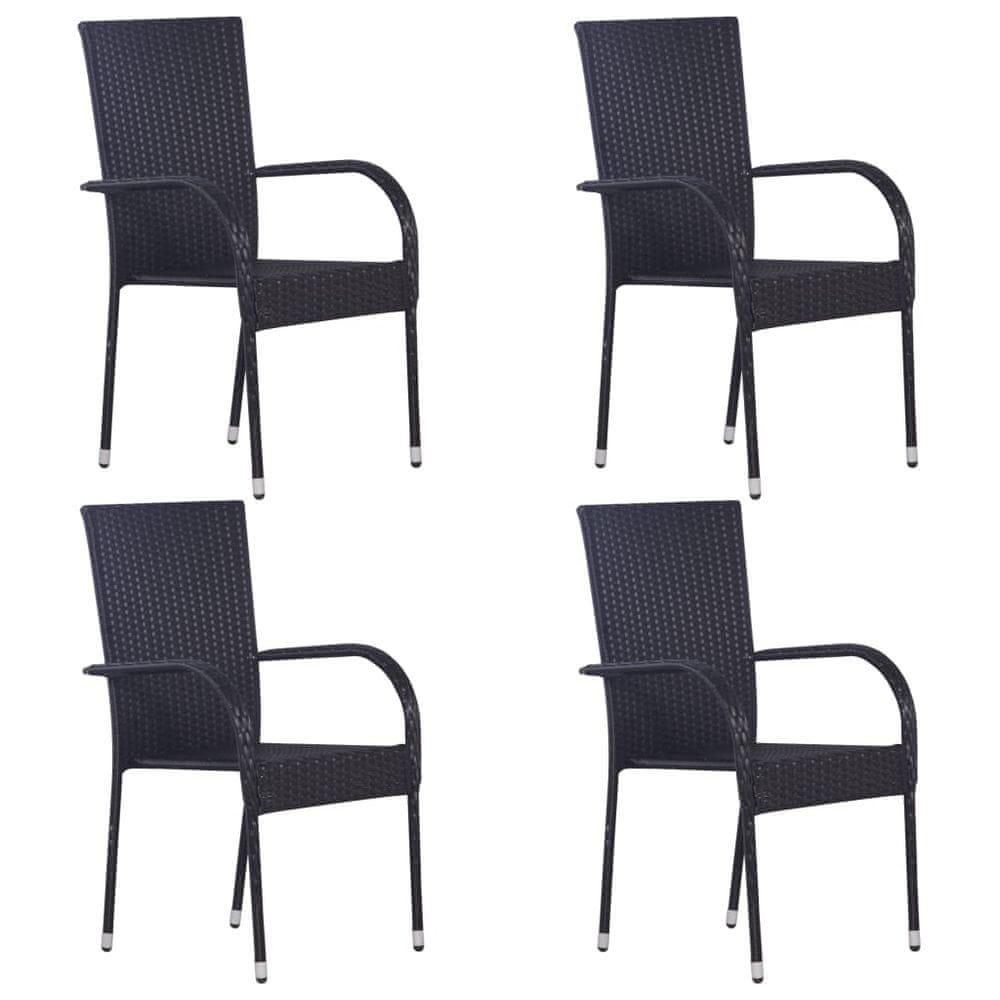 Petromila vidaXL Stohovateľné vonkajšie stoličky 4 ks polyratan čierne